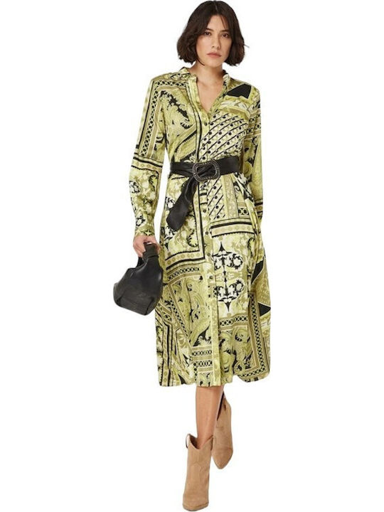 Midi Hemdkleid Kleid mit Schlitz Druck