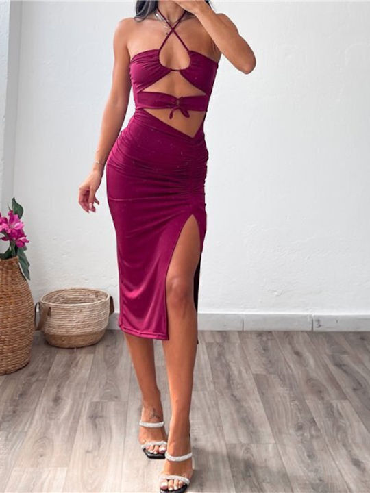 Chica Summer Midi Evening Dress Burgundy