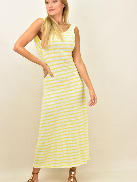 First Woman Summer Midi Dress with Ruffle Yellow