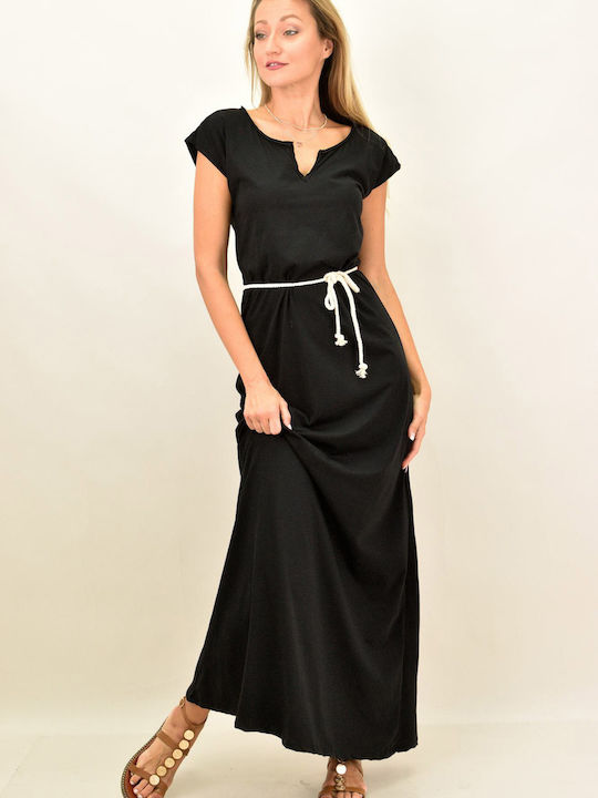 First Woman Sommer Maxi Kleid Schwarz