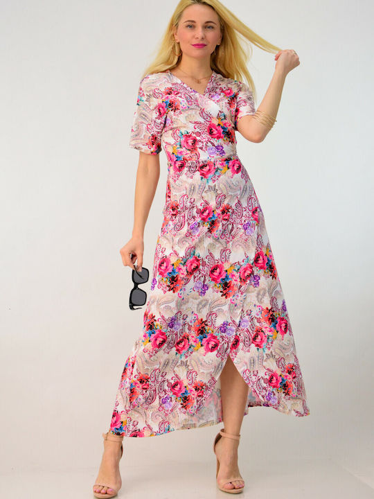 First Woman Summer Midi Dress Wrap Pink