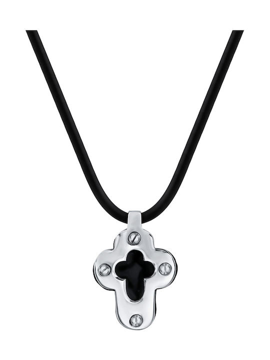 Kiriakos Gofas Men's White Gold Cross 14K Double Sided with Cord