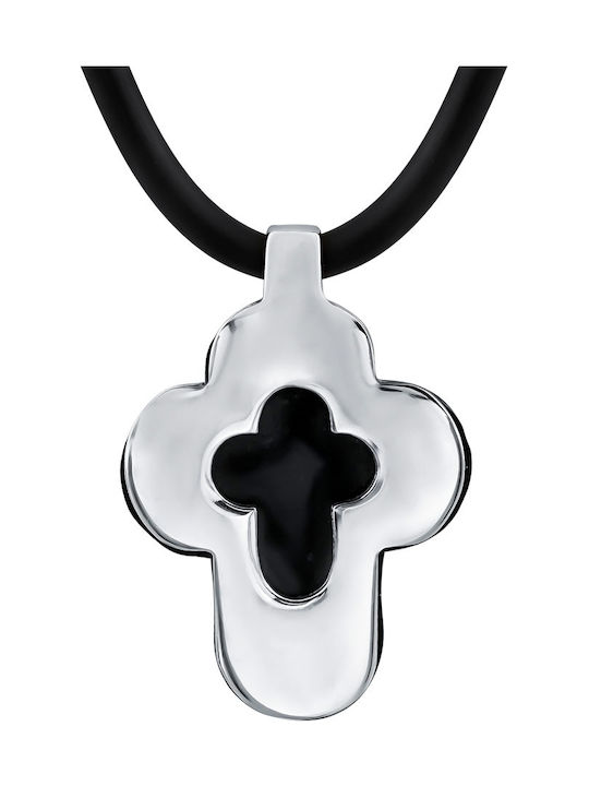 Kiriakos Gofas Men's White Gold Cross 14K Double Sided with Cord