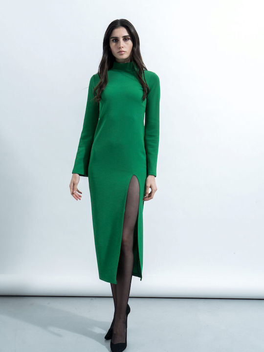 Make your image Midi Dress Turtleneck with Slit Green