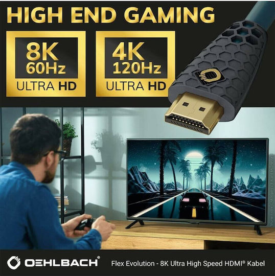 Oehlbach Flex Evolution HDMI 2.1 Ultra High Speed 48Gbps 4K 120Hz HDR VRR Kabel HDMI-Stecker - HDMI-Stecker 1m Schwarz