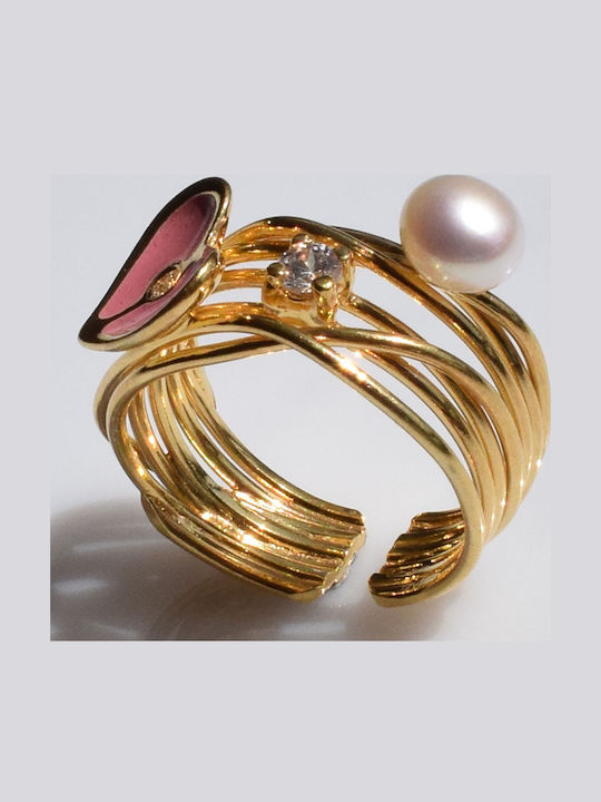 Bizoutaki Ring with Pearls, Zircon & Enamel made of Silver Bizoutaki Ring with Pearls, Zircon & Enamel made of Silver