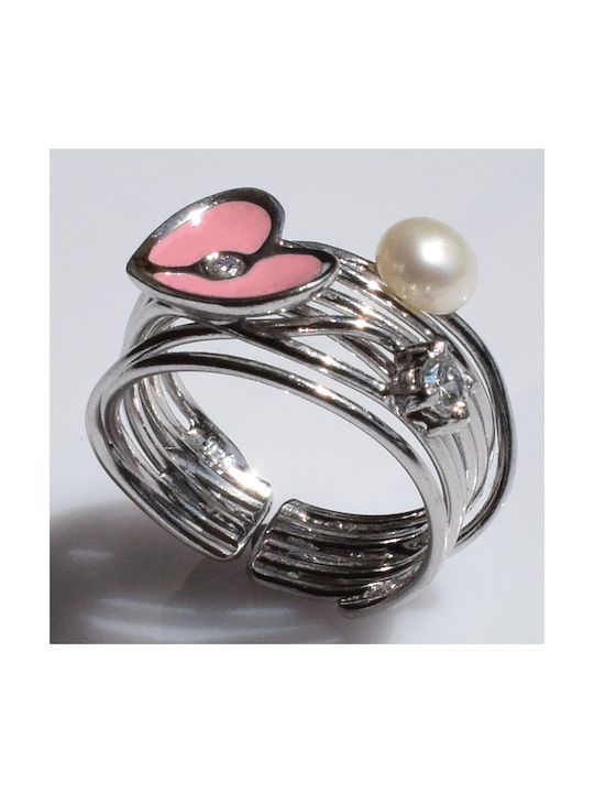 Bizoutaki Women's Ring with Pearls, Zircon & Enamel from Silver