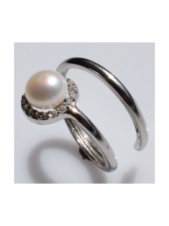 Bizoutaki Women's Ring with Pearls & Zircon from Silver