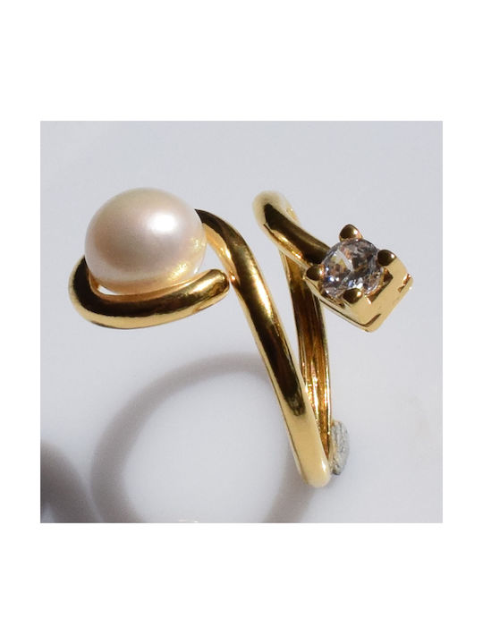 Bizoutaki Women's Ring with Pearls & Zircon from Silver Gold Plated