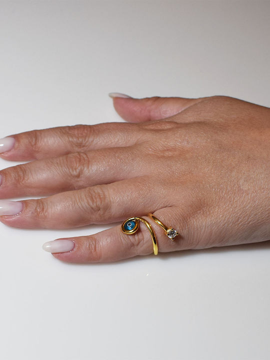 Bizoutaki Ring with Zircon made of Silver Gold Plated