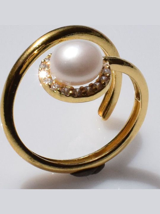 Bizoutaki Ring with Pearls & Zircon made of Silver Gold Plated