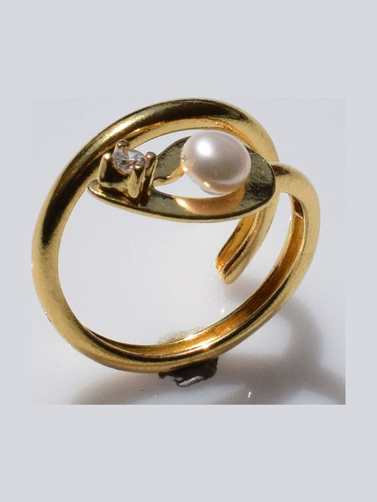 Bizoutaki Ring with Pearls & Zircon made of Silver Gold Plated