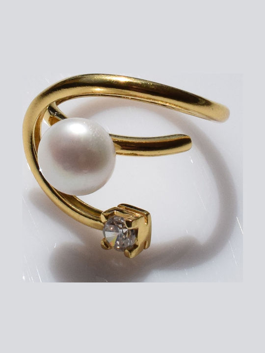 Bizoutaki Ring with Pearls & Zircon made of Silver Gold Plated