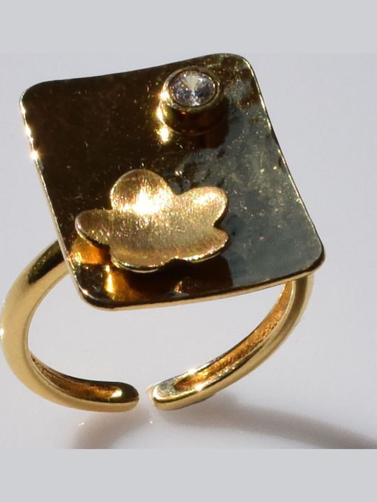 Bizoutaki Ring with Zircon made of Silver Gold Plated