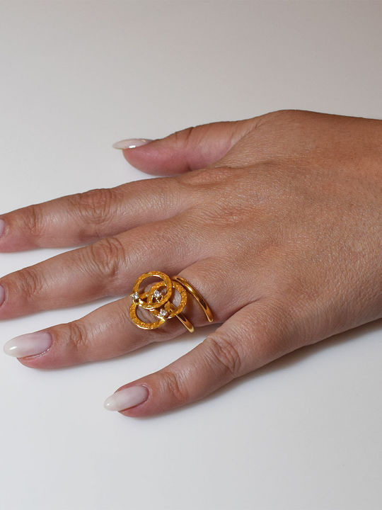 Bizoutaki Ring with Zircon made of Silver Gold Plated