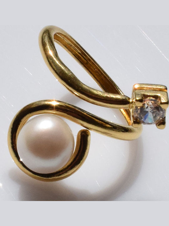 Bizoutaki Ring with Pearls & Zircon made of Silver Gold Plated