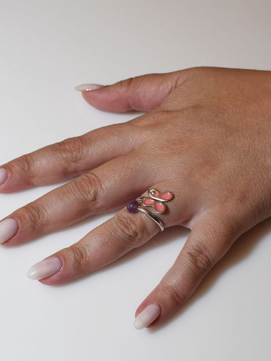 Bizoutaki Ring with Zircon & Enamel made of Silver