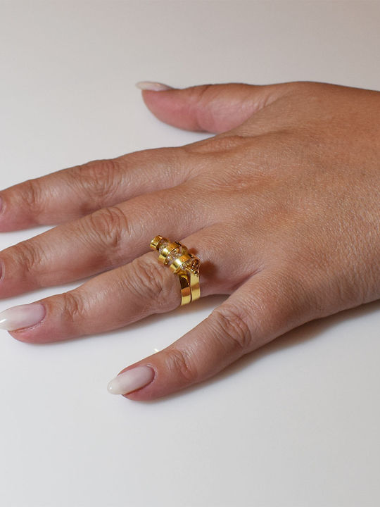 Bizoutaki Ring with Stones made of Silver Gold Plated