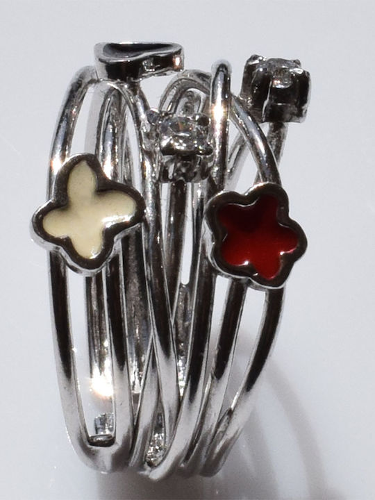 Bizoutaki Ring with Zircon & Enamel made of Silver