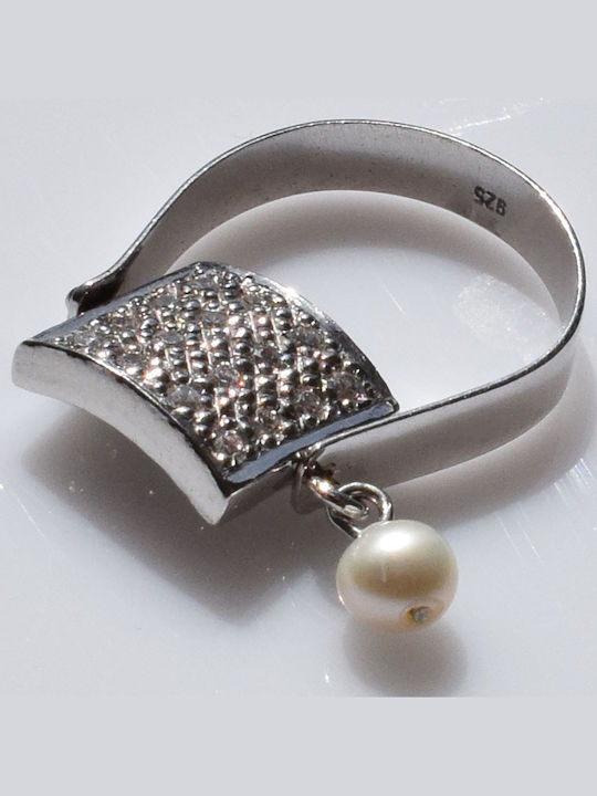 Bizoutaki Ring with Pearls & Zircon made of Silver