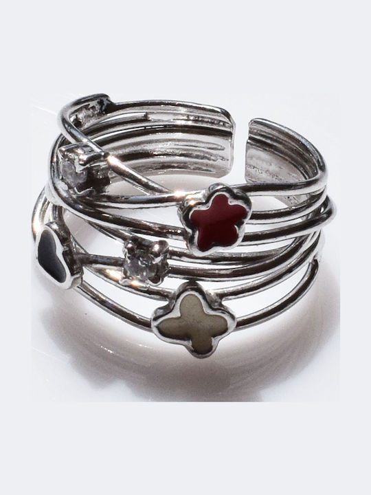 Bizoutaki Ring with Zircon & Enamel made of Silver