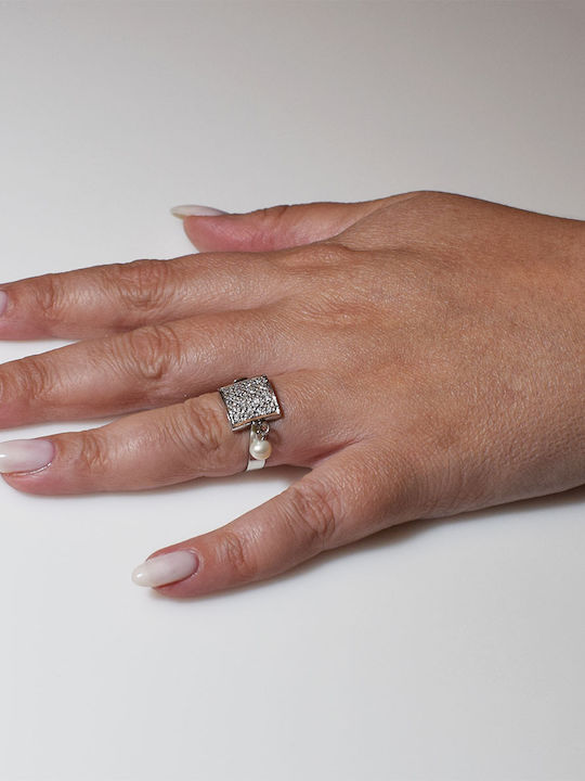 Bizoutaki Ring with Pearls & Zircon made of Silver