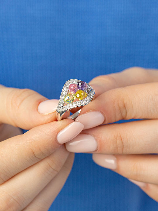 Kiriakos Gofas Ring with Stones made of White gold 14K