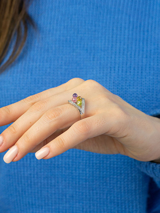 Kiriakos Gofas Ring with Stones made of White gold 14K
