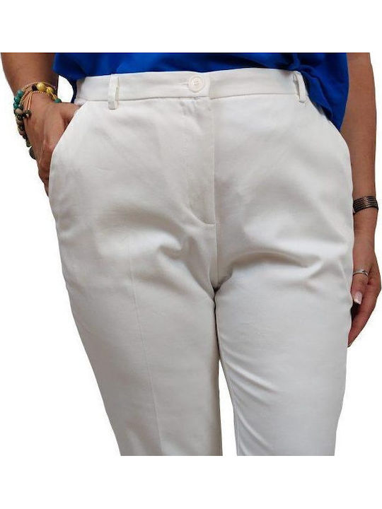 Damen Hoch tailliert Stoff Hose Weiß