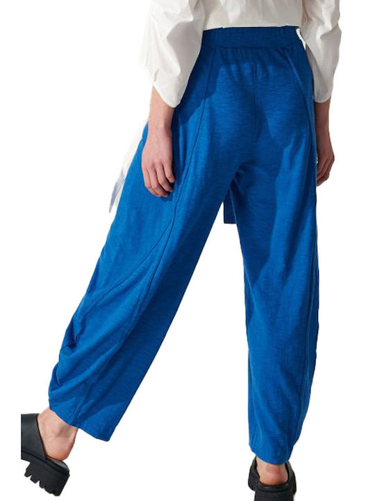 Ale - The Non Usual Casual Ζώνη Women's Fabric Trousers in Straight Line Blue