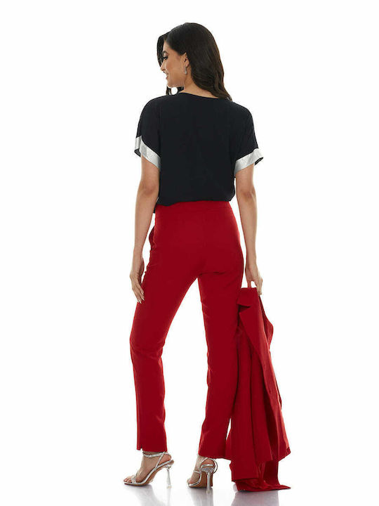 RichgirlBoudoir Γυναικείο Ψηλόμεσο Υφασμάτινο Παντελόνι με Λάστιχο σε Loose Εφαρμογή Κόκκινο