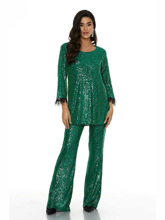 RichgirlBoudoir Women's Green Set with High-waisted Trousers