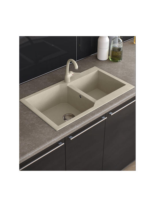 Sanitec Ultra Granite Drop-In Spüle Links aus Verbundgranulat B86xT50cm Bianco