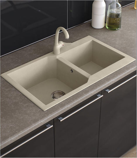 Sanitec Ultra Granite Eingebauter Küchenspüle aus Flüssigem Granit M86xP50cm Bianco