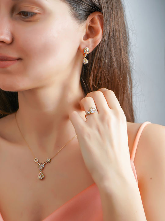 Kiriakos Gofas Set with Necklace , Earrings & Ring from Gold 14K with Stones