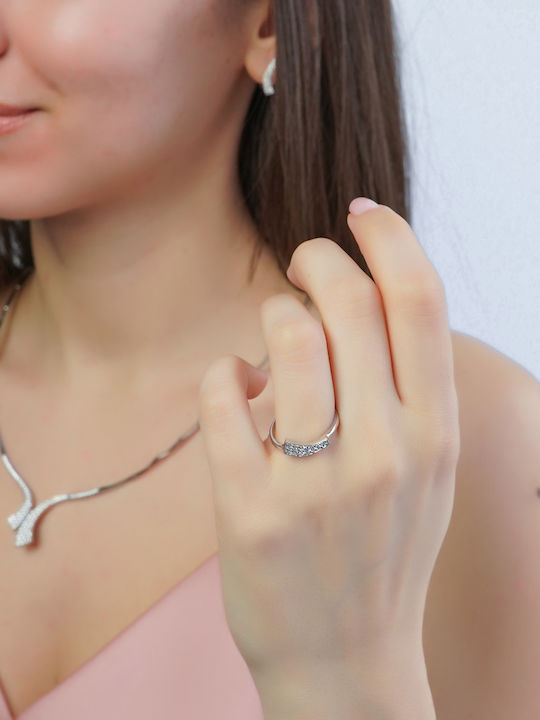 Kiriakos Gofas Set with Necklace , Earrings & Ring from White Gold 14K with Stones
