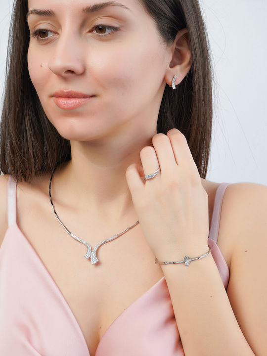 Kiriakos Gofas Set with Necklace , Earrings & Ring from White Gold 14K with Stones