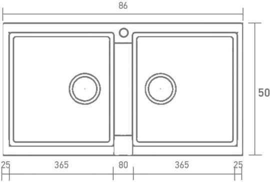 Sanitec Classic Drop-In Spüle aus Verbundgranulat B86xT50cm Metallic Silver