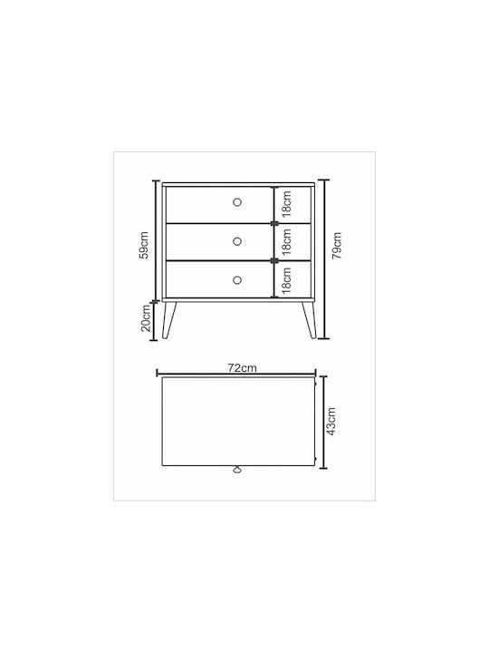 Amari Wooden Chest of Drawers with 3 Drawers 72x43x79cm