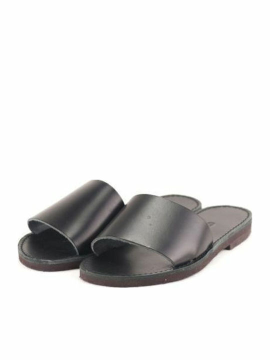 Leather Women's Flat Sandals in Black Color