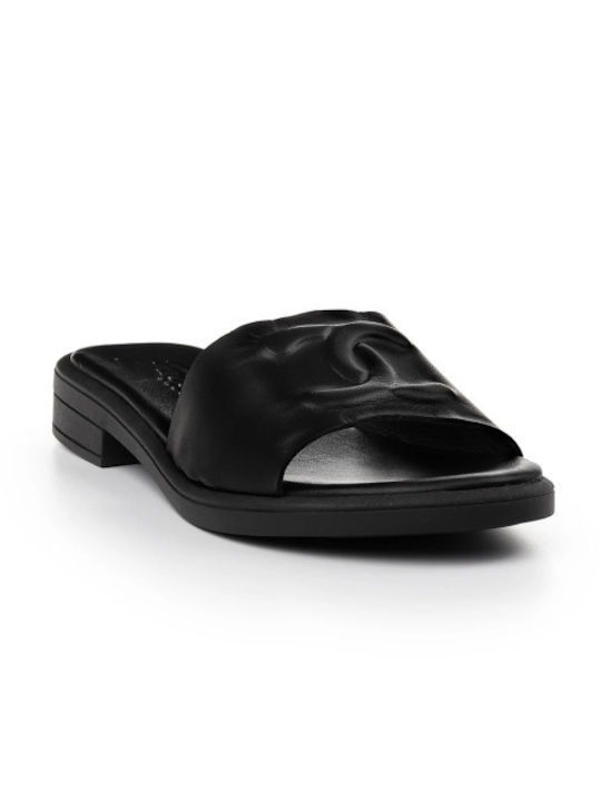 Fiore Collection Leather Women's Flat Sandals in Black Color