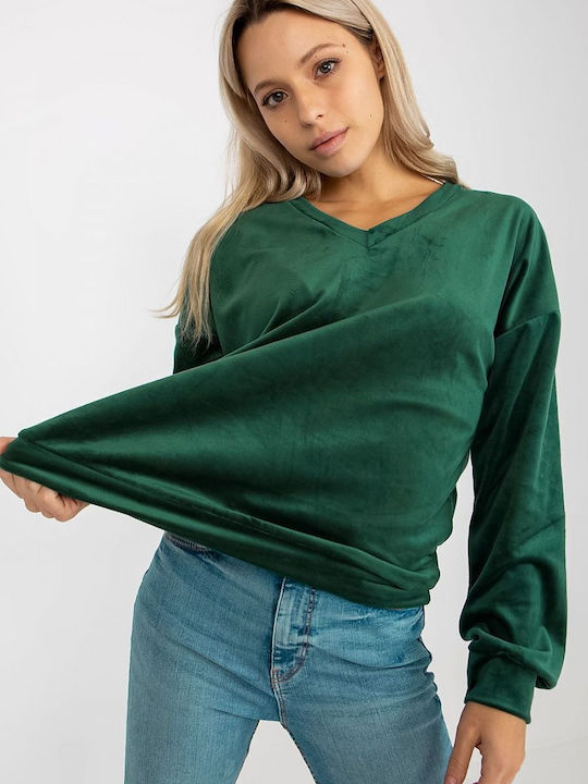 Rue Paris Women's Long Velvet Sweatshirt Green