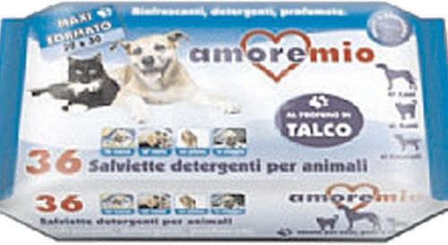 Amoremio 36 Μαντηλάκια Σκύλου & Γάτας για Καθαρισμό Σώματος με Άρωμα Πούδρα