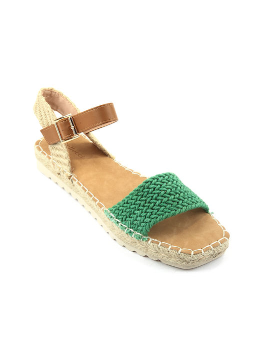 Fshoes Women's Flat Sandals with Strap in Green Color