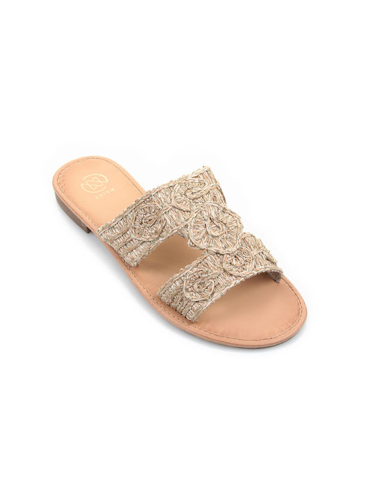 Fshoes Women's Flat Sandals in Beige Color