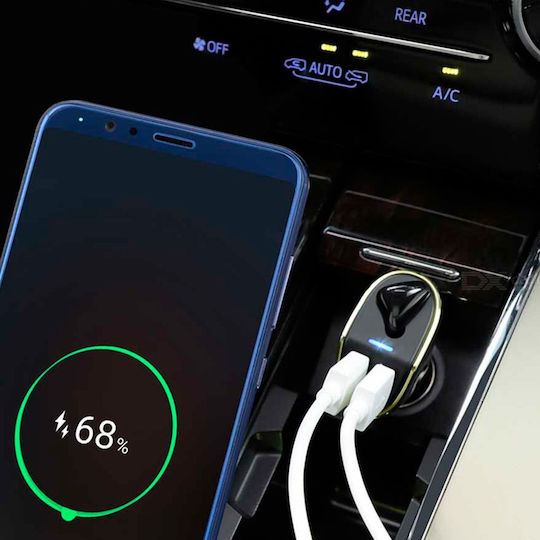 Hoco E47 Φορτιστής Αυτοκινήτου 3A με Θύρες: 2xUSB και Ακουστικά Bluetooth Μαύρο Χρώμα