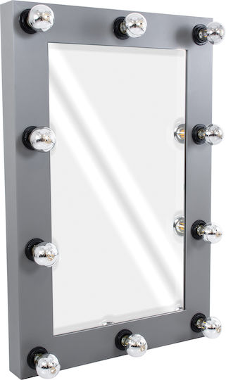 GloboStar Makeup Mirror Wall Mirror with Gray Wooden Frame & LED Lighting 90x60cm 1pcs