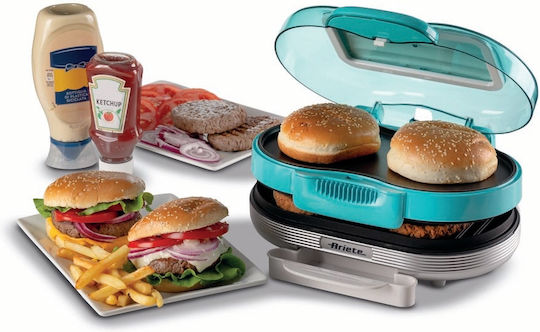 Ariete Party Tabletop Electric Grill Smooth and Ribbed Plate 1200W with Lid 28cmx21cmcm