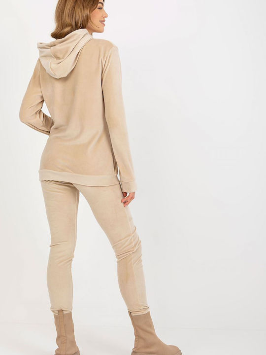 Relevance Damen-Sweatpants-Set Beige Samt