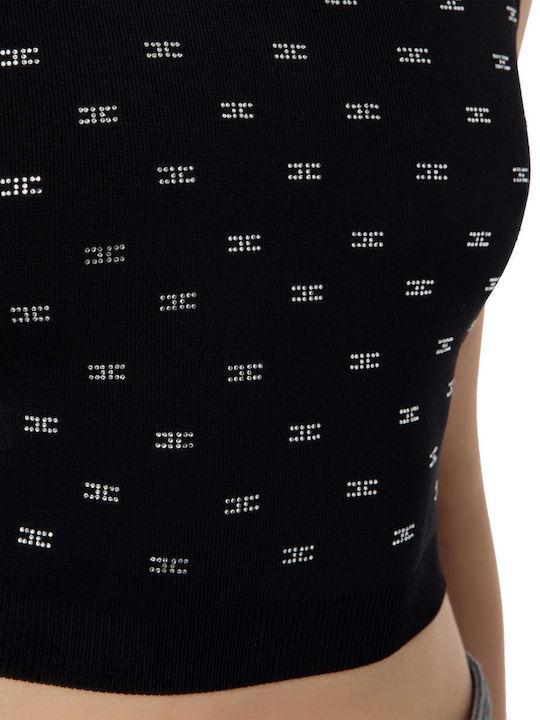 Damen Crop Top Ärmellos Schwarz